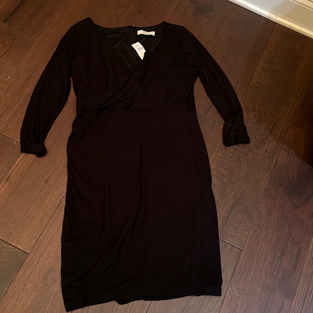 Loft black dress with crisscross front and zipper back
